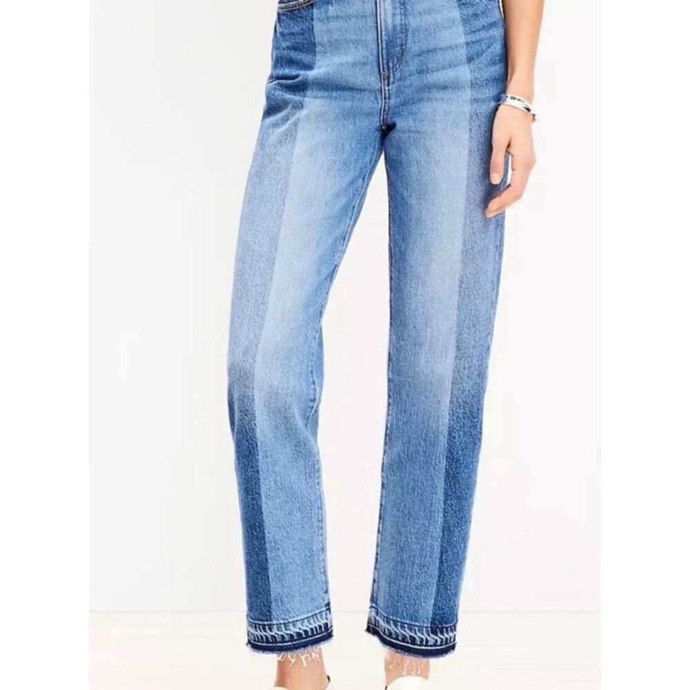 Loft Women’s Striped Straight Raw Hem High Rise Jeans Size 12 / 31